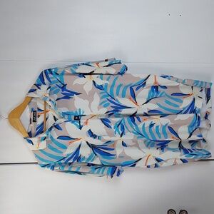 Bad Birdie Mens Blue White Short Sleeve Floral Shirt Golf Sz.XL